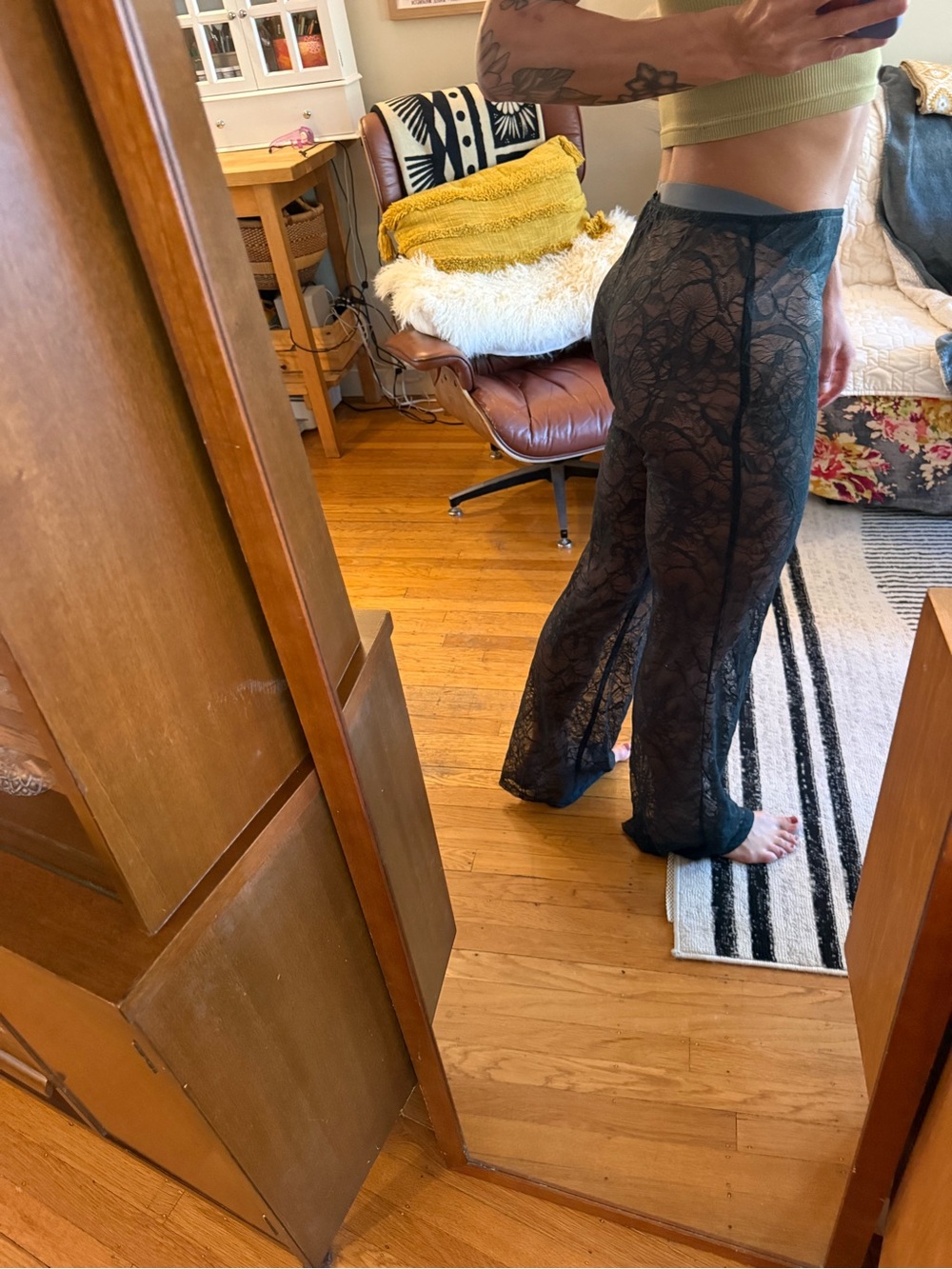 Only Hearts Black Sheer Lace Wide-Leg Pants